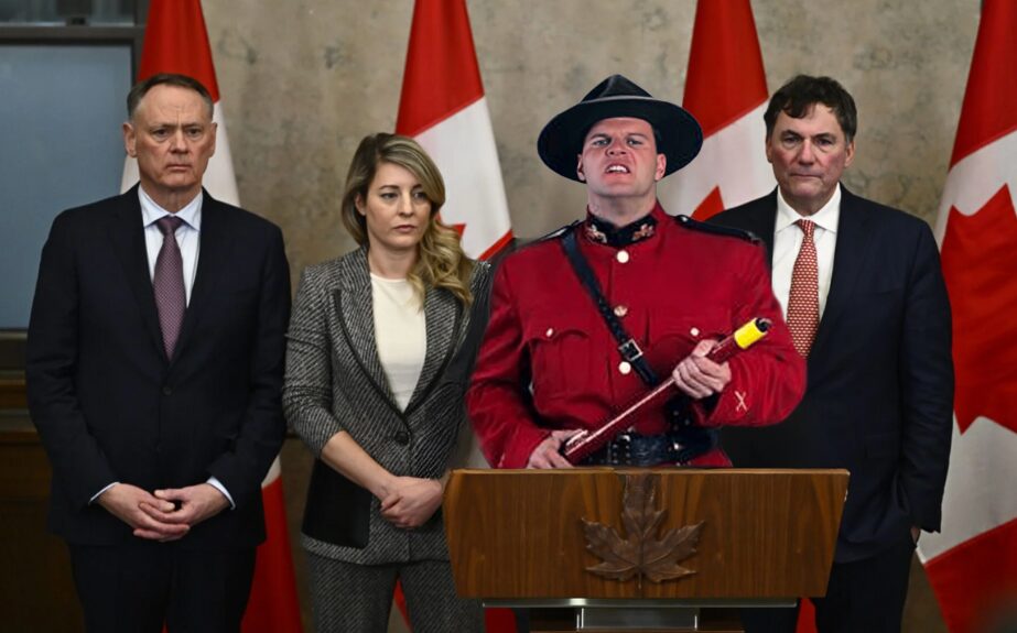 Canadian Prime Minister Rougeau arms border guards with cattle prods